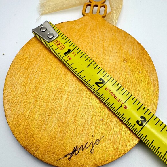 Handcrafted Ornament OOAK Collage Clear Crystal Gold Green Accents 3" Ribbon - Picture 2 of 11